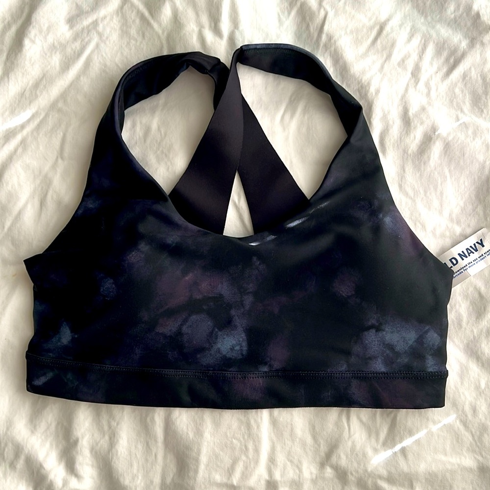 Old Navy Black Tie-Dye Crossback Sports Bra